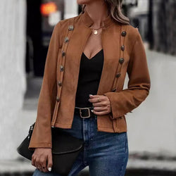 Solid Short Jacket Double Breasted Decorative Design Fashion Retro Suede Long Sleeve Outwear Tops Coat